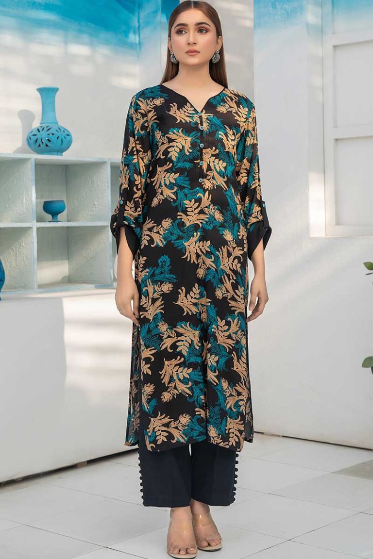 Black Blue Printed Mystique Linen Kurta