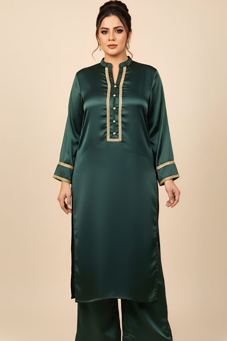 Bottle Green Charmeuse Silk Lacework Adeeba Kurta