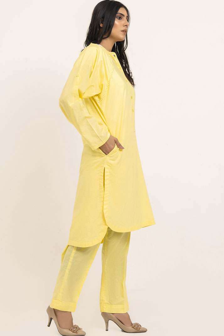 Yellow Cotton Daylight Kurta with Pockets