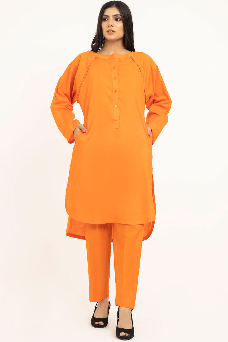 Mango Orange Cotton Urban Kurta with Pockets