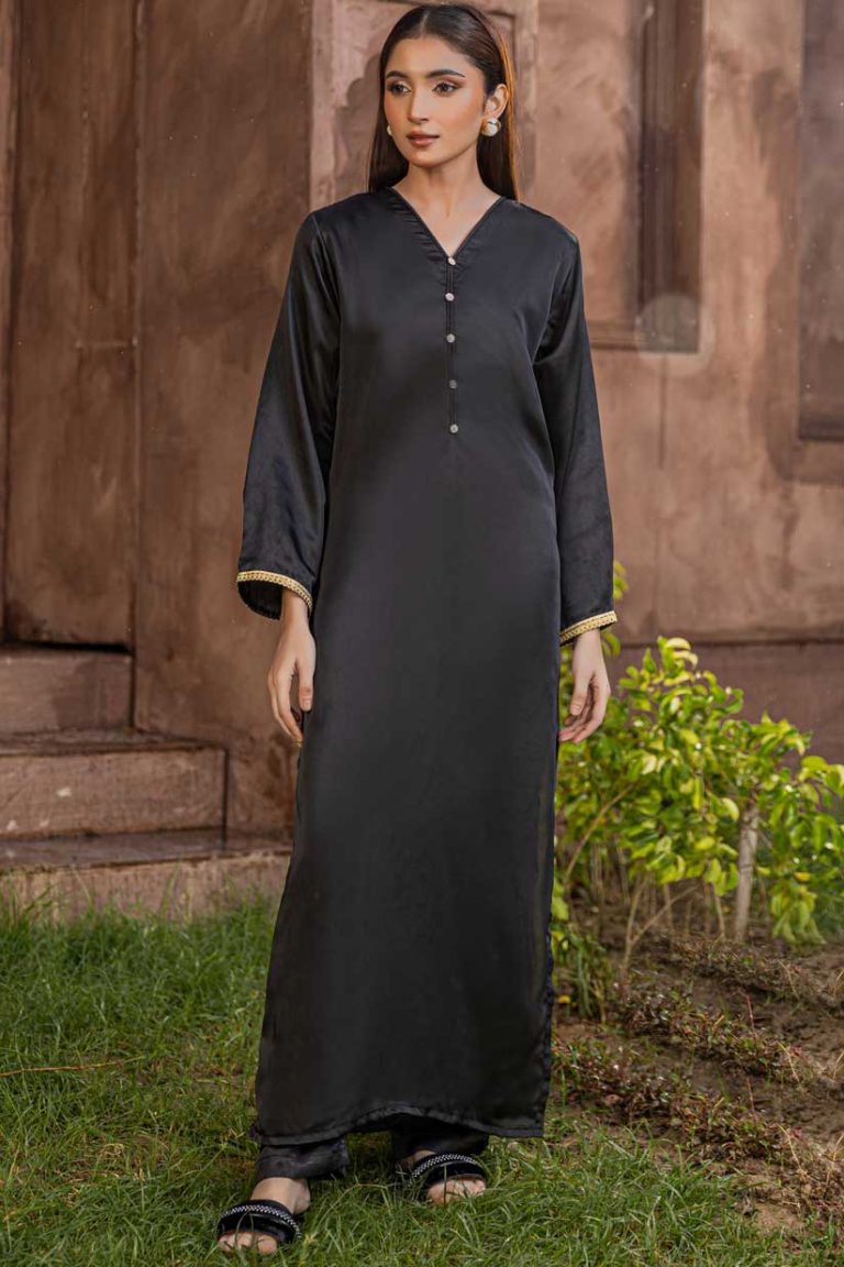 Black Khaas Silk Ultra Long Kurta with Lacework