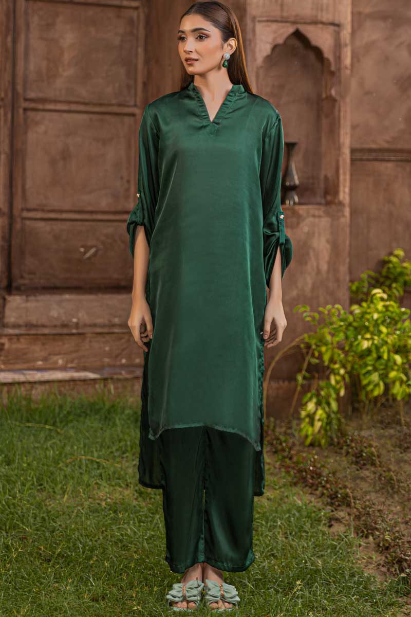 Bottle Green Silk Nightingale Kurta - Image 2