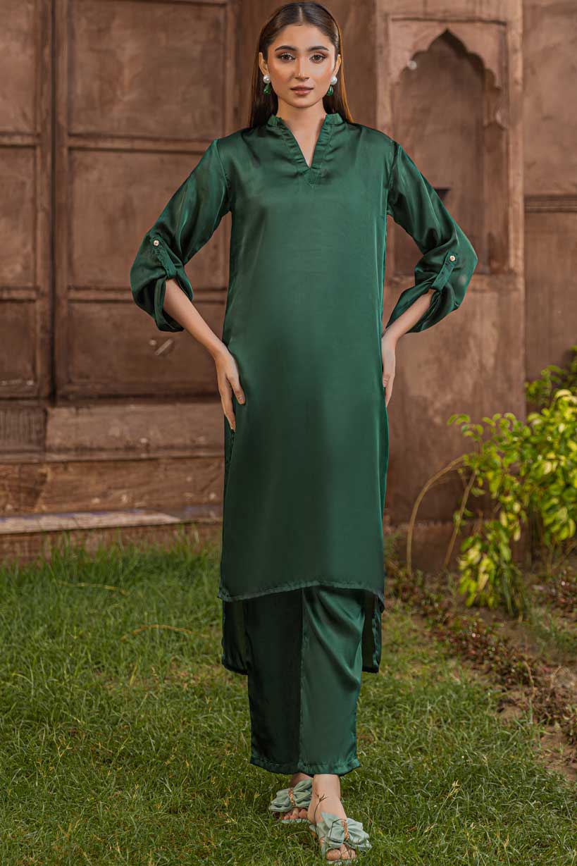 Bottle Green Silk Nightingale Kurta - Image 3