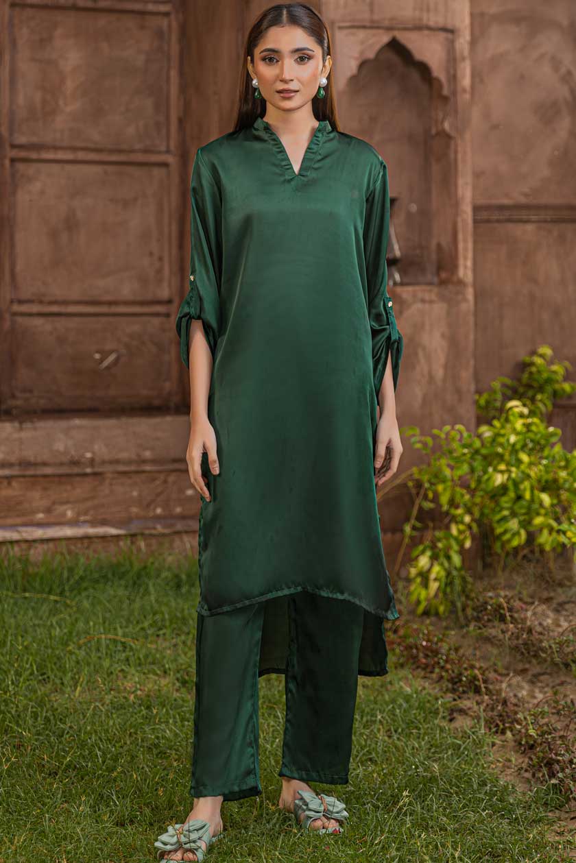 Bottle Green Silk Nightingale Kurta