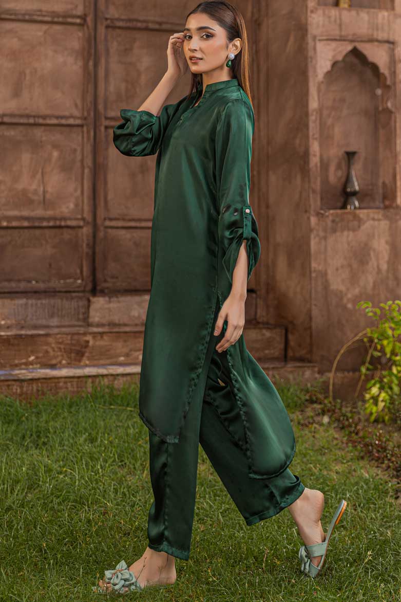 Bottle Green Silk Nightingale Kurta - Image 6
