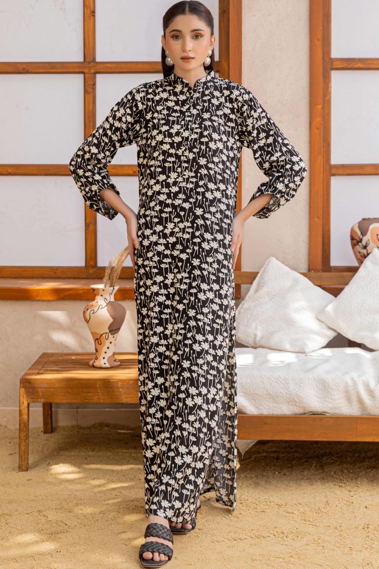 Black Zurfayna Ultra Long Viscose Linen Kurta