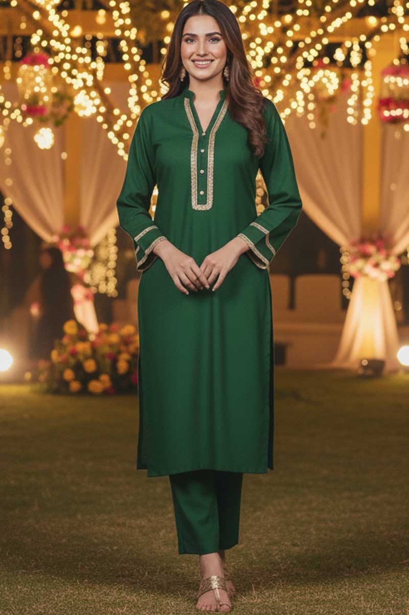 Bottle Green Charmeuse Silk Lacework Adeeba Kurta - Image 8