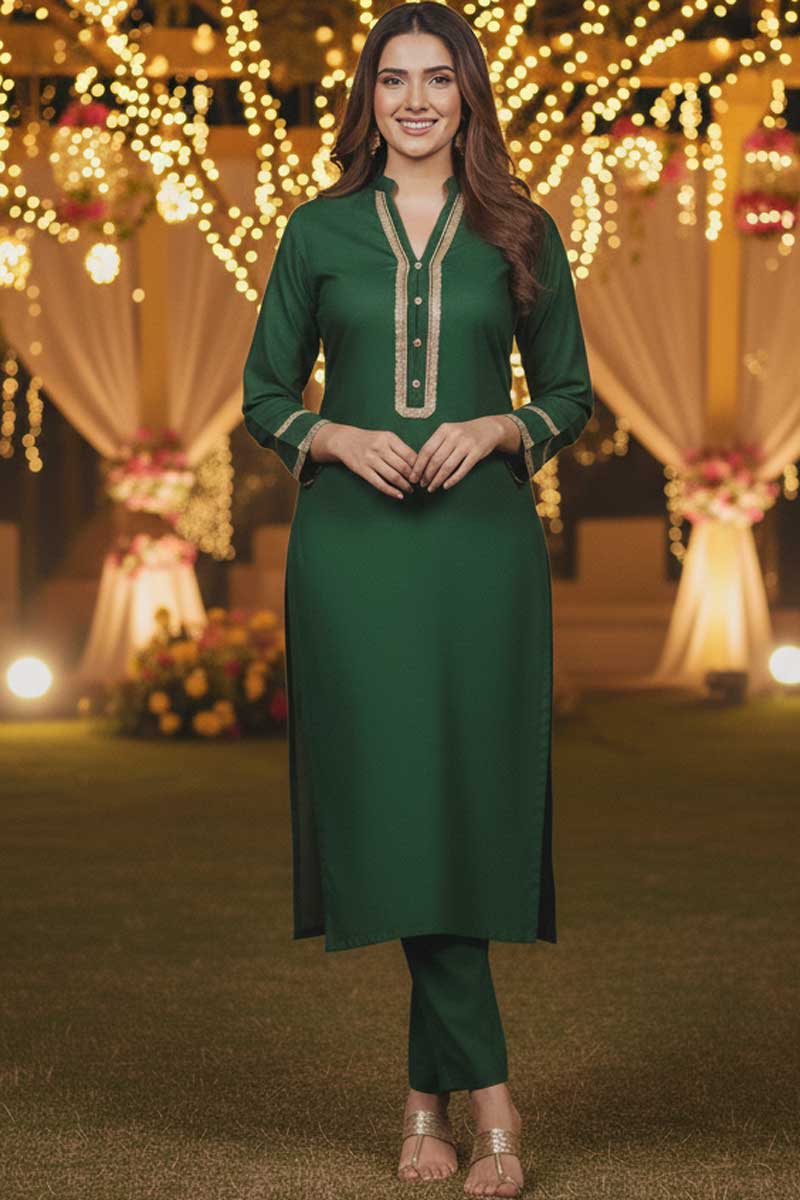 Bottle Green Charmeuse Silk Lacework Adeeba Kurta - Image 11