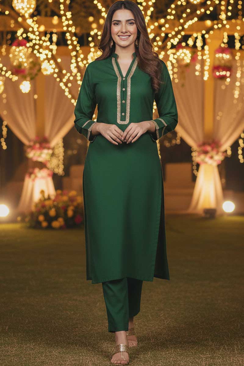Bottle Green Charmeuse Silk Lacework Adeeba Kurta - Image 12