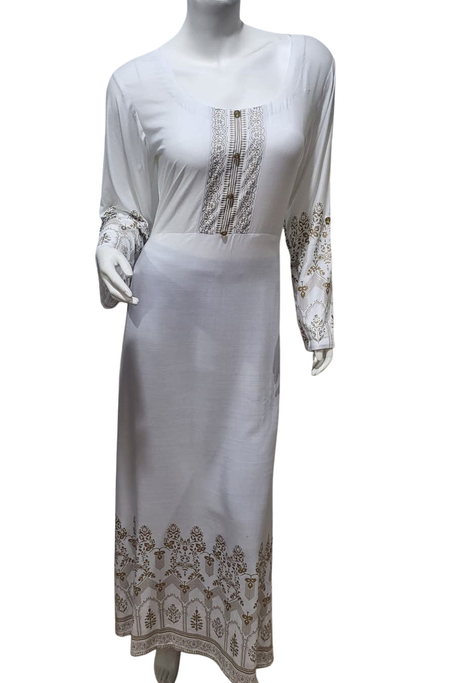 White Shehnaz Gold Pasted Linen Maxi - Image 2