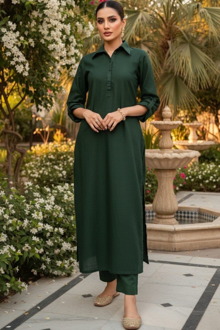 Bottle Green Astra Khaddar Kurta