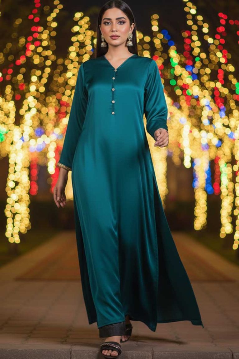 Teal Khaas Silk Ultra Long Kurta with Lacework