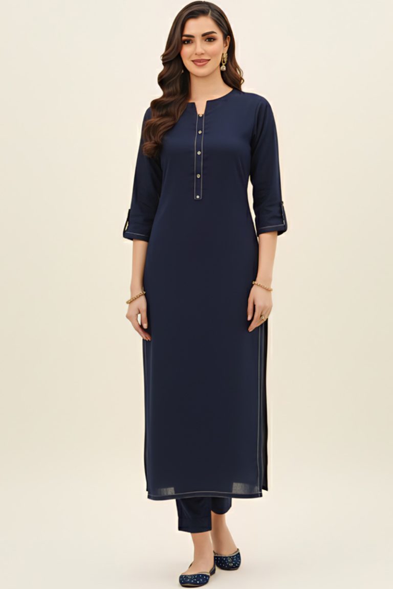 Navy Anchor Thread Khaddar Kurta