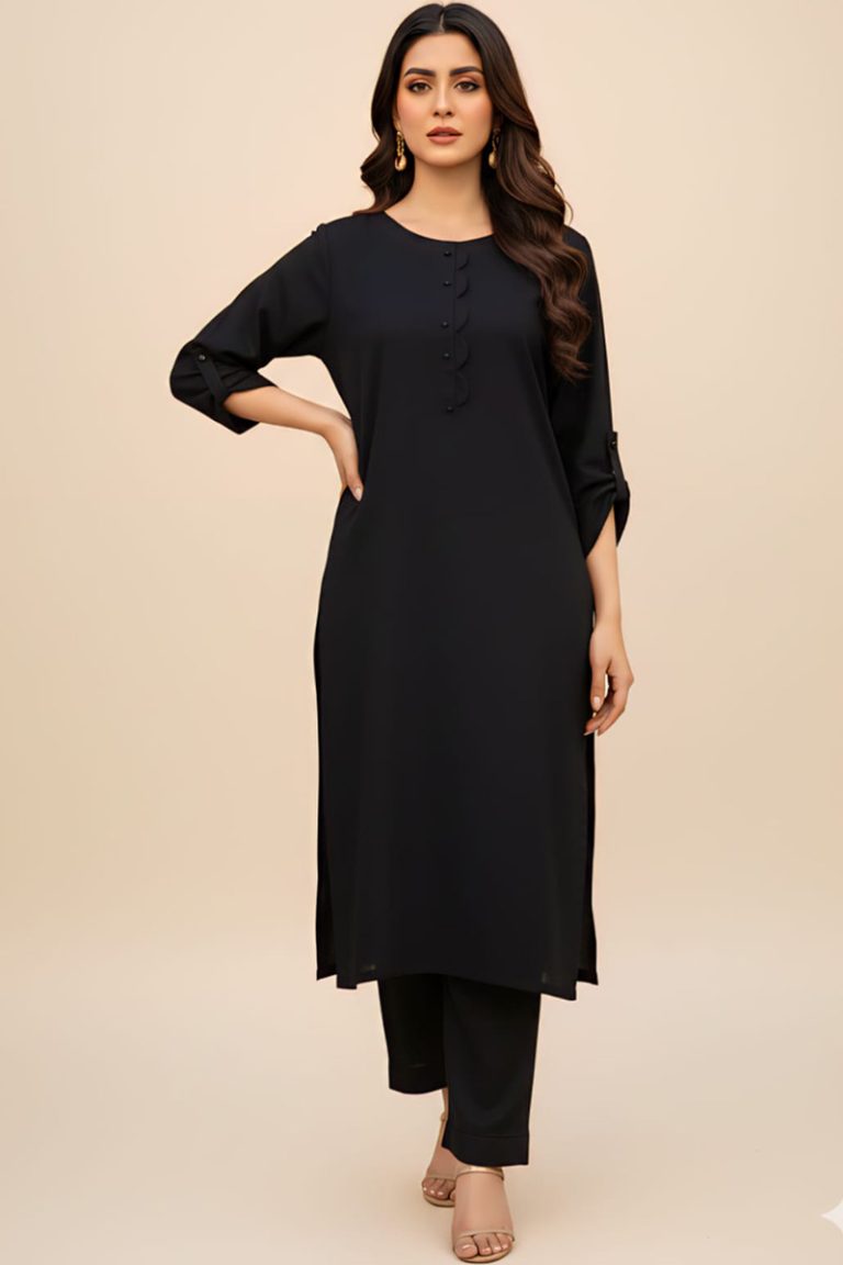 Black Frost Bloom Khaddar Kurta