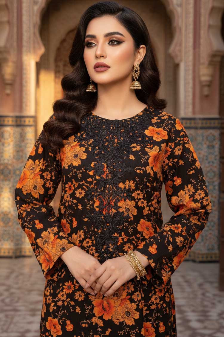 Black Qarib Linen Kurta with Black Embroidery