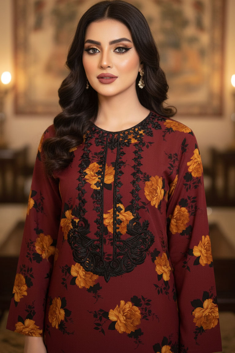 Two Piece: Maroon Anar Dana Linen Kurta with Trouser