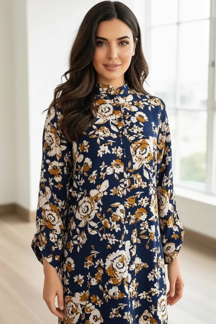 Two Piece: Navy Mahrosh Linen Kurta with Trouser