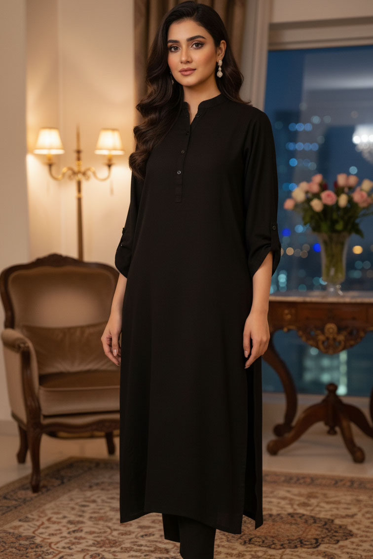 Black Virasat Linen Kurta