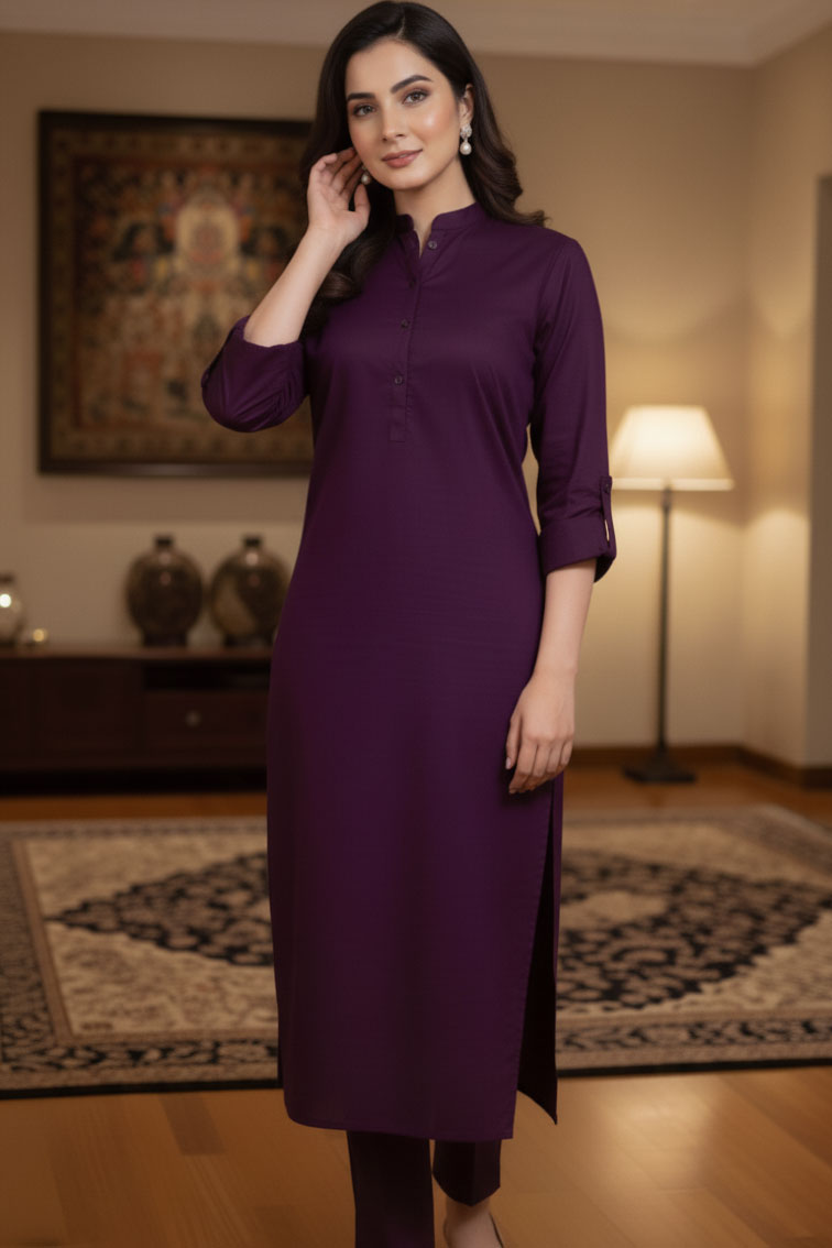 Purple Dastoor Easy Care Linen Kurta
