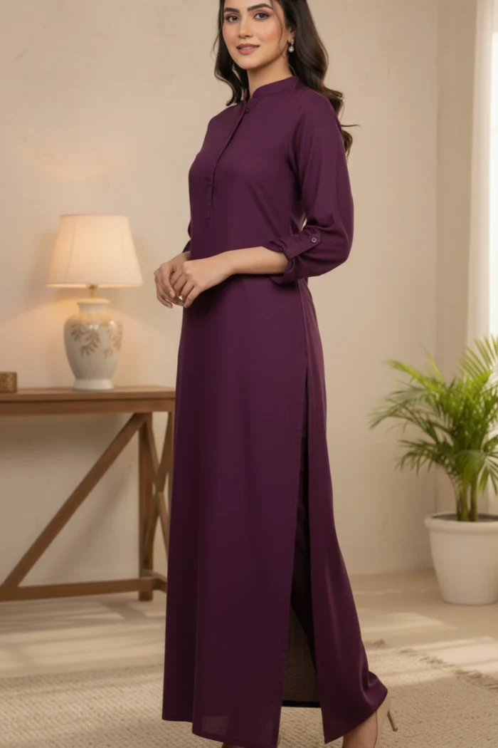 Purple Karishma Easy Care Linen Ultra Long Kurta