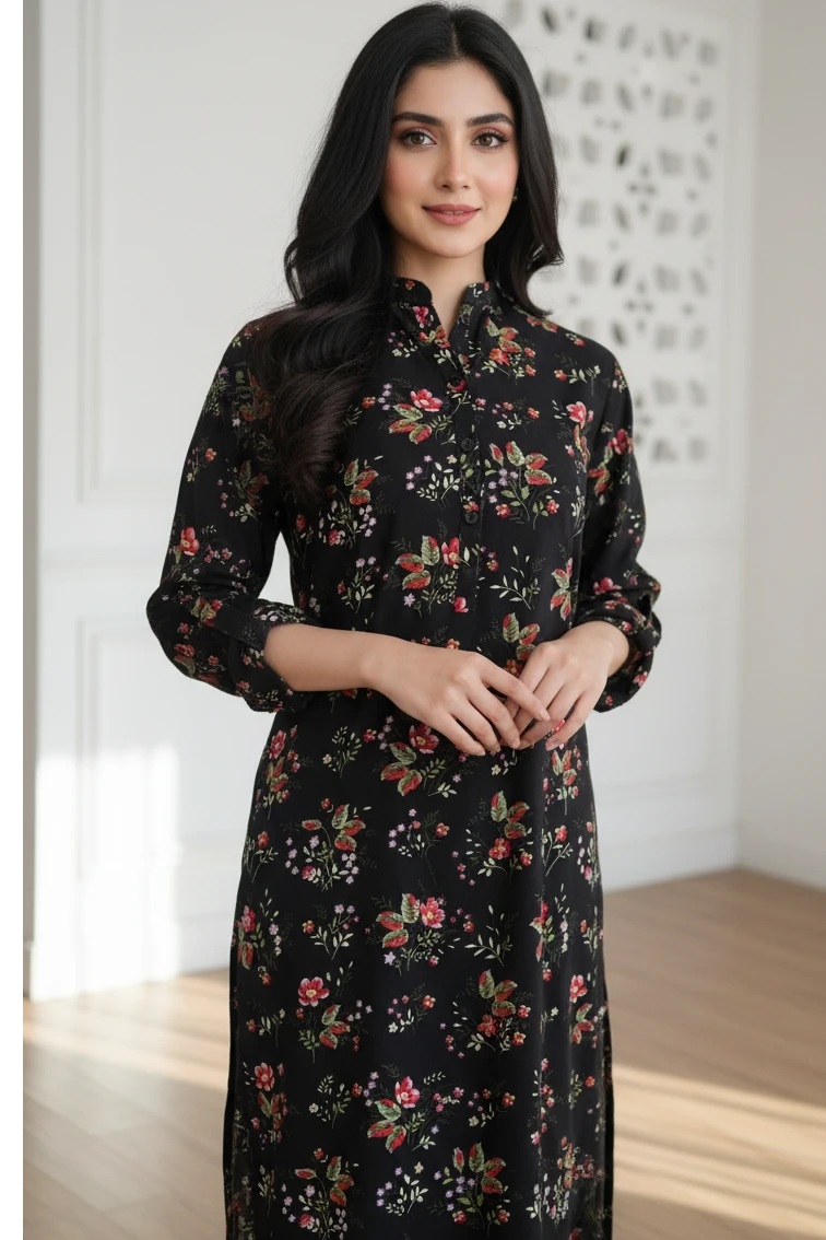 Two Piece: Black Takalluf Linen Kurta with Trouser