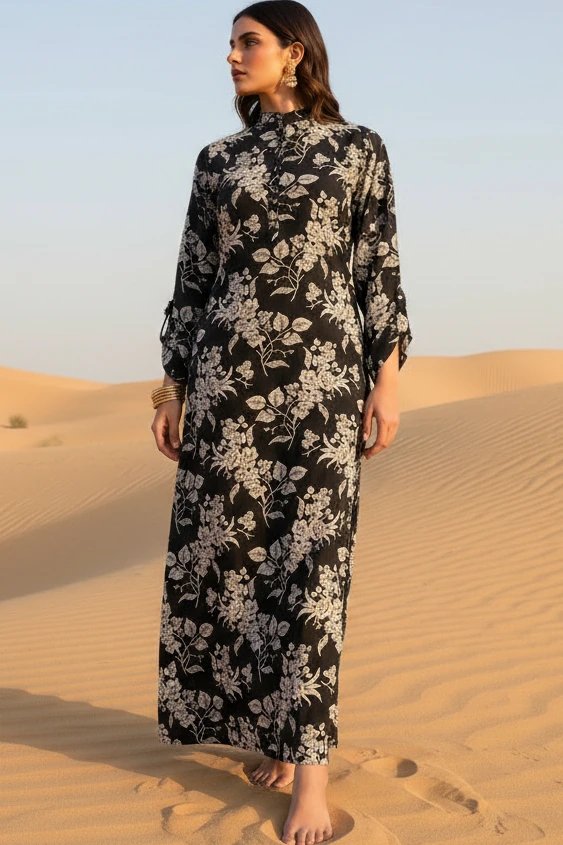 Black Razan Ultra Long Linen Kurta