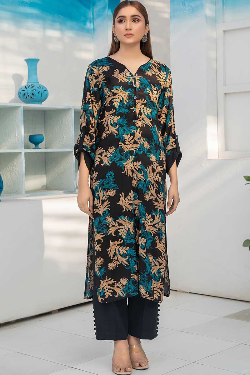 Black Blue Printed Mystique Linen Kurta