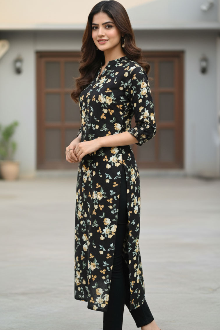 Black Sairaab Linen Kurta