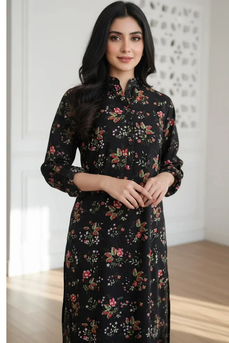 Two Piece: Black Takalluf Linen Kurta with Trouser