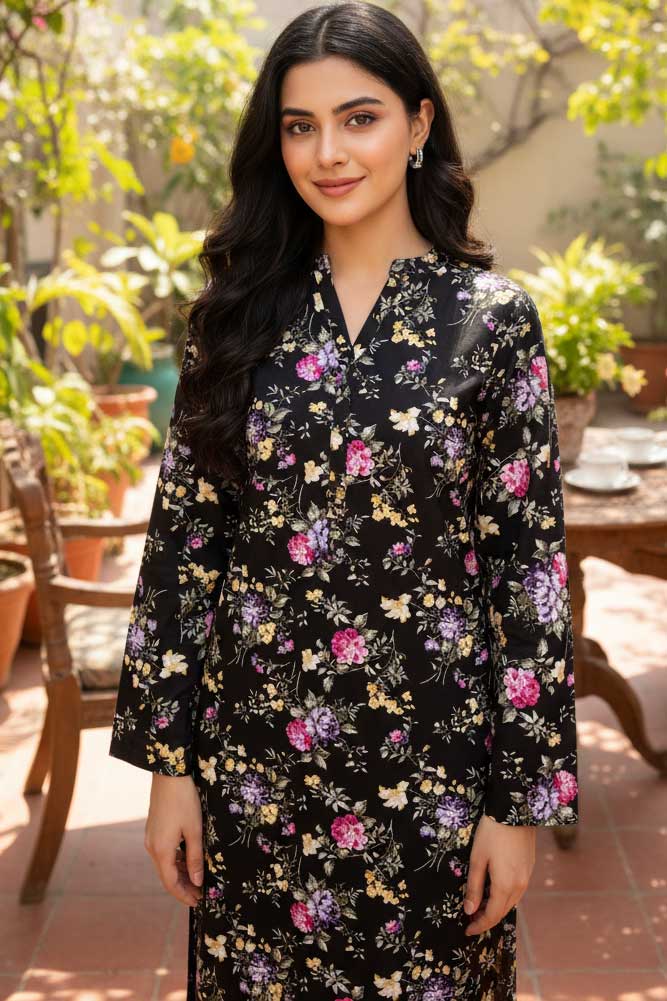 Two Piece: Black Sunehri Raat Linen Kurta with Trouser