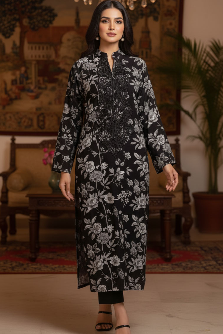 Black Narmeen Line Kurta with Black Threadwork