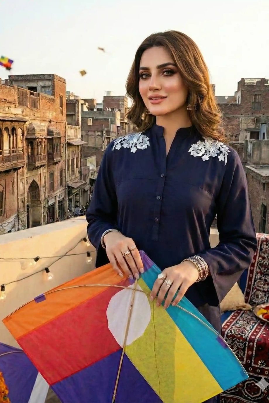 Navy Asal Easy Care Linen Kurta with Embroidery