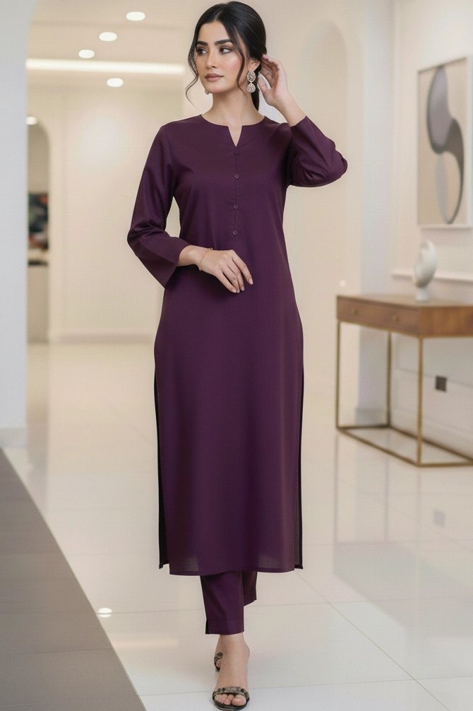 Purple Nazakat Easy Care Linen Kurta