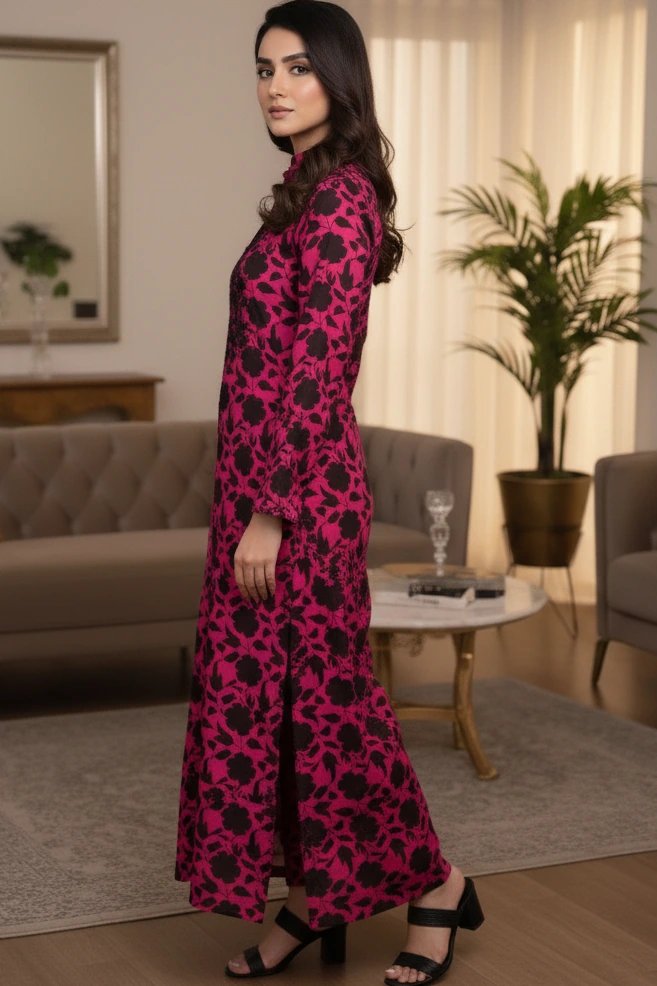 Pink Kashish Linen Kurta with Black Embroidery