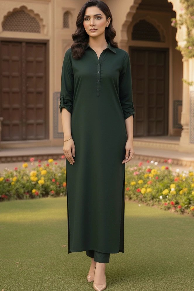 Bottle Green Zauq Linen Kurta