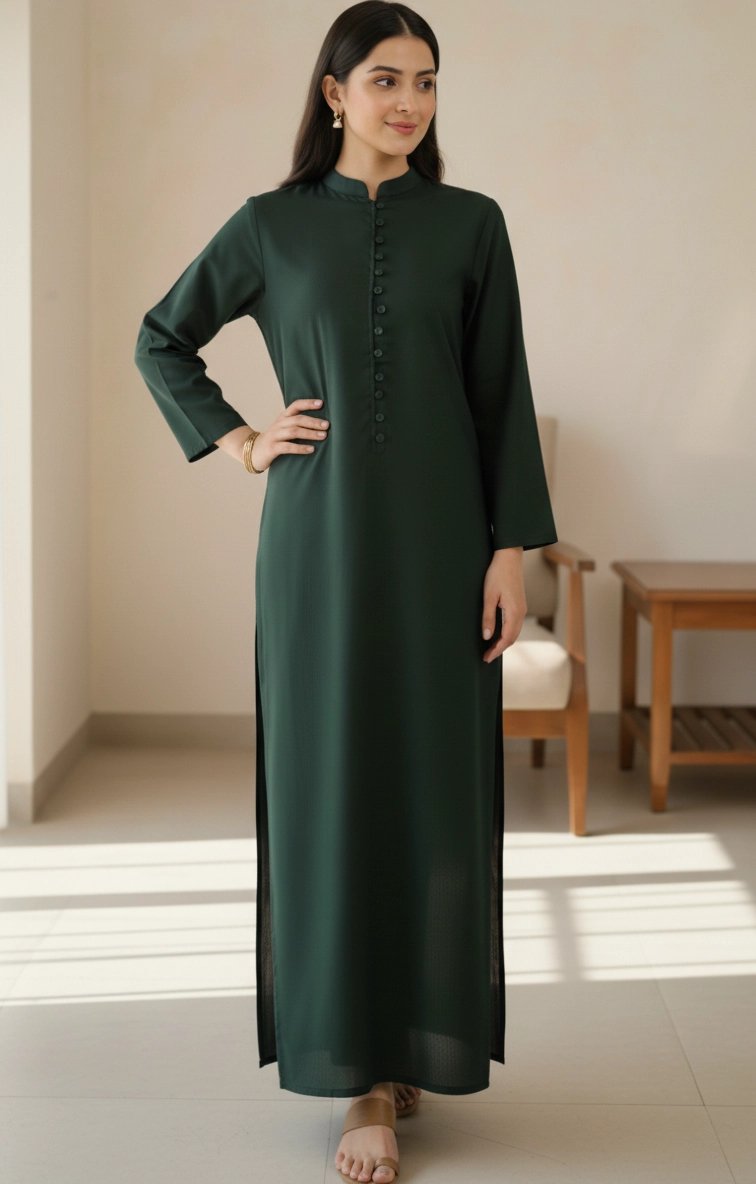 Bottle Green Hira Easy Care Linen Ultra Long Kurta