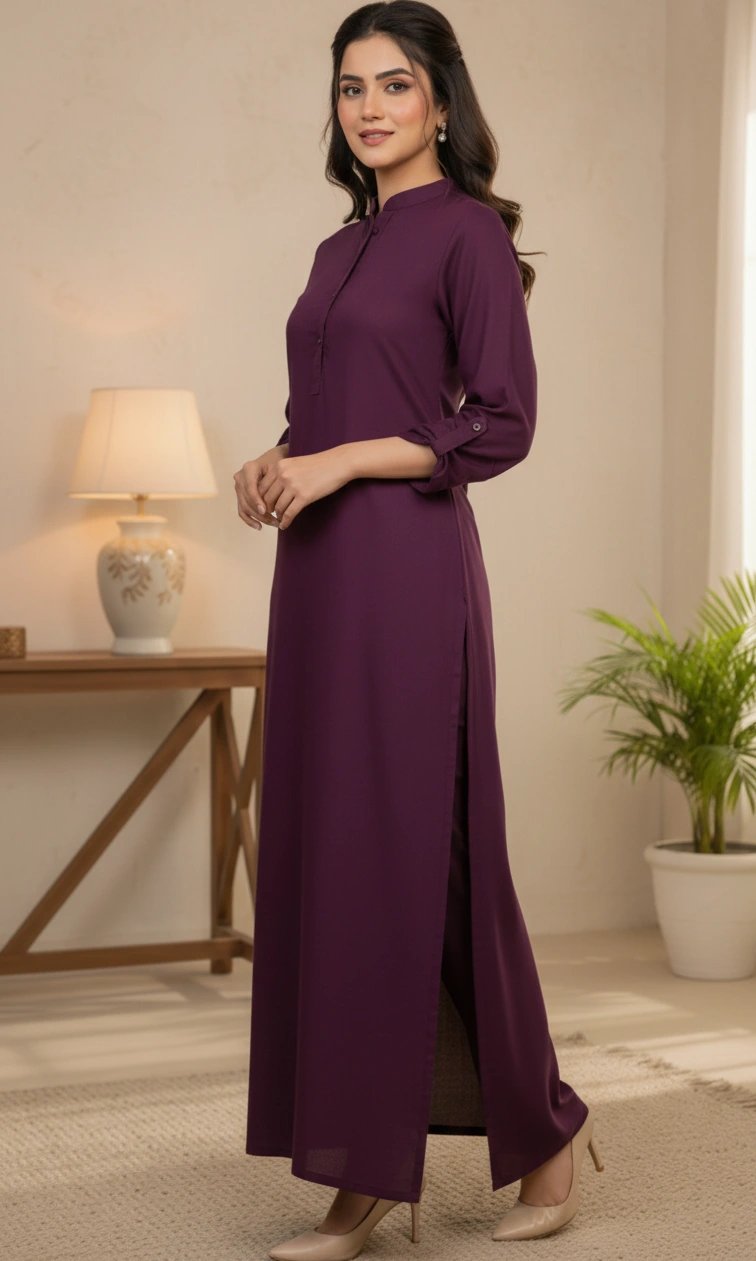 Purple Karishma Easy Care Linen Ultra Long Kurta